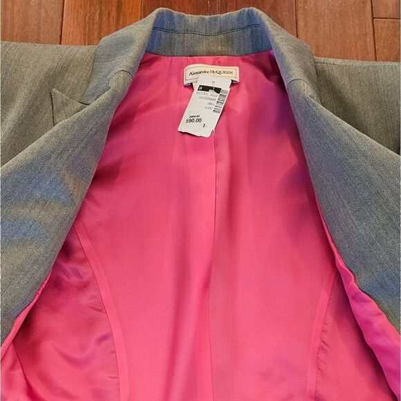 Wool Alexander McQueen Suit Jacket Herringbone Peplum Blazer size 48 IT NWT - Picture 4 of 15